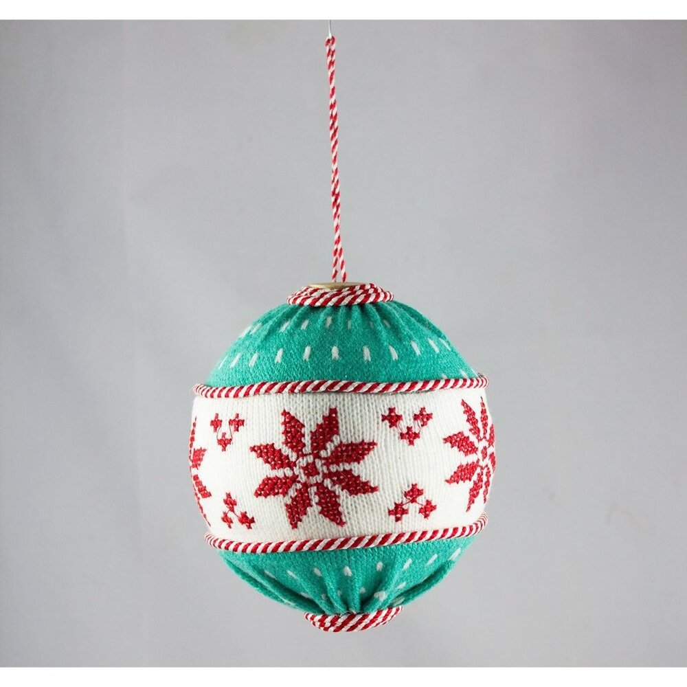 HM Extra Large Knit Ball Ornament Snowflakes Wood Buttons 5.5in High